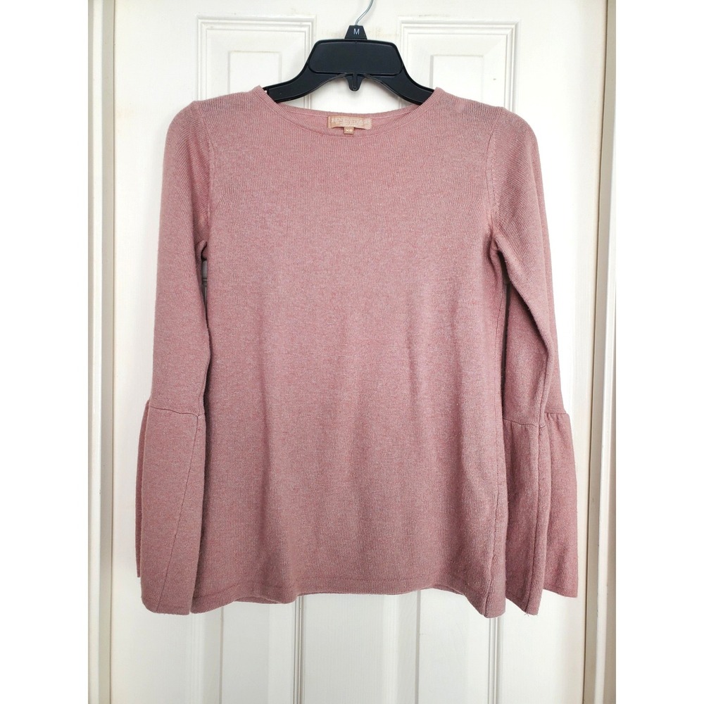 Italian Merino Wool Cashmere Blend Bell Sleeve Sweater Pink Knit Earthy XS